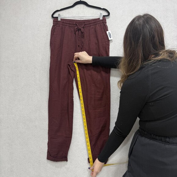 Old Navy Pants Womens Small Tall Burgundy Linen Blend High Rise Straight Leg - Picture 9 of 12